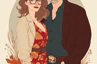 create professional couple portrait illustration