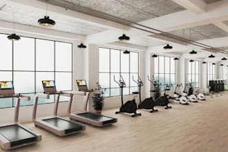 do 3d gym design, fitness and wellness center, workout studio design