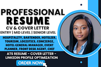 write a professional hospitality bartender concierge  tourism chef sales resume