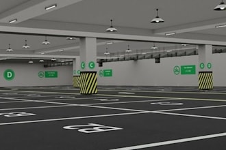 renovate 3d underground parking lot, basement garage design, automotive interior