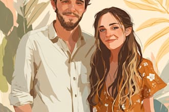 draw couple and wedding portrait illustration