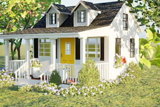 blender 3dlog house building,gable roof exterior,eco lodge retreat,cgi rendering