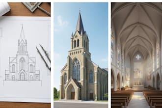 do church design elevation 3d rendering interior design