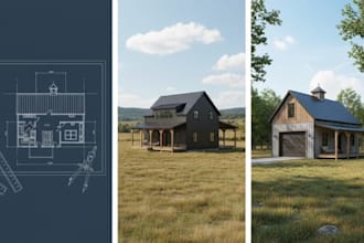 draw barndominium and pole barn house approval drawing in autocad and revit