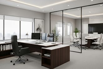 remodel executive office interiors with workspace and meeting room layouts