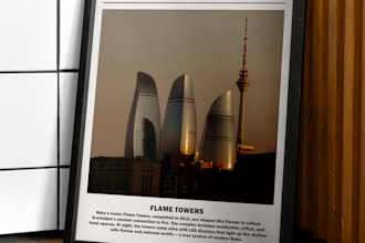 design baku flame towers poster for instant download