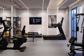 transform garage into modern gym,home workout space,fitness area interior render
