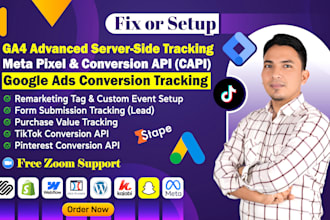 fix or set up ga4 server side tracking, meta pixel, capi, gads conversion track