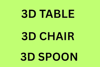 do 3d table, 3d chair, 3d spoon