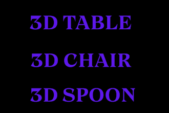 do 3d table, 3d chair, 3d spoon