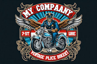 design vintage police biker mascot logo t shirt design