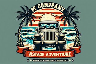 design vintage adventure beach vacation jeep mascot logo t shirt design