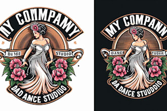 design vintage lady dance studio mascot logo t shirt design