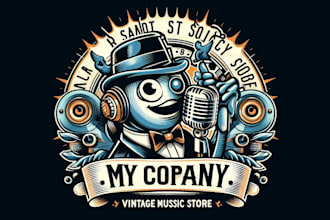 design vintage music store mascot logo t shirt design