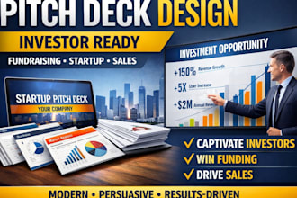 design a startup pitch deck, investor presentation and sales deck