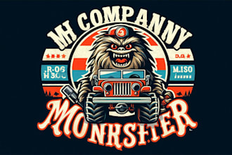 design vintage monster jeep mascot logo t shirt design