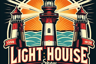 design high quality lighthouse mascot logo with t shirt design