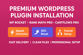install wp rocket, rank math pro, and cartflows pro on your wordpress website