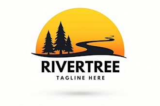 make eye catching river tree sunset logo