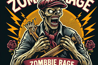 do custom vintage zombie mascot logo rage horror t shirt designs