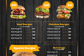 design an attractive food flyer, business card, and brochure