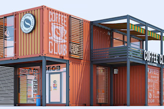 design 3d container coffee shop, container shop, food truck, container home