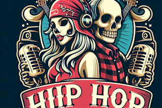 do custom vintage music hip hop skull logo with t shirt design