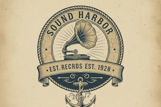 design a unique vintage record label logo for your music brand