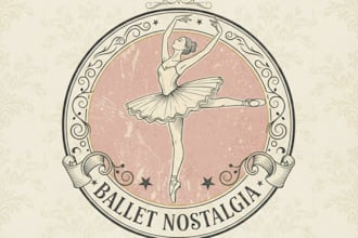 design a unique vintage ballerina logo for your brand or project