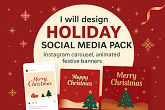 design holiday social media pack, instagram carousel, animated festive banners
