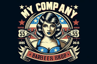 design vintage 5 star barber shop mascot logo t shirt design