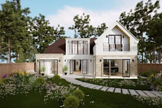 blender 3d log house remodel,exterior design,gable roof,modern farmhouse render