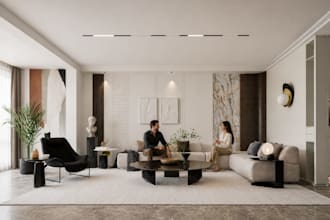 design a realistic interior for your home, living room and kitchen
