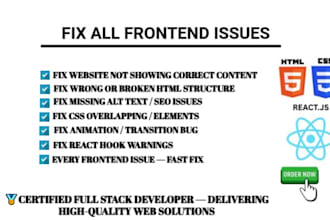 fix your website bugs, HTML CSS react frontend issues