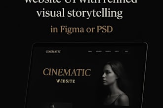 design a cinematic, story driven website UI in figma or PSD