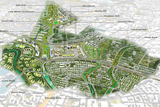 design town or housing layout plan with 3d visualization