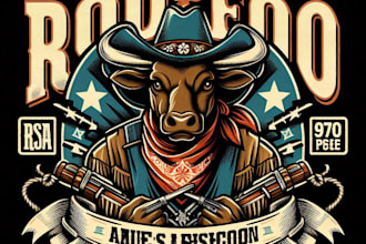 design high quality rodeo mascot logo with t shirt design