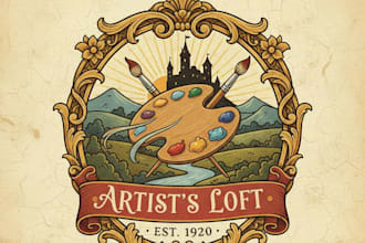 design a unique vintage painting logo for your art brand or studio