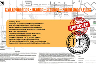 create stormwater management and drainage, grading plan with all calculations