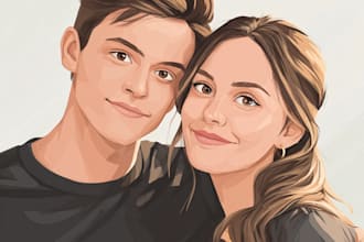 draw couple portrait for wedding illustration