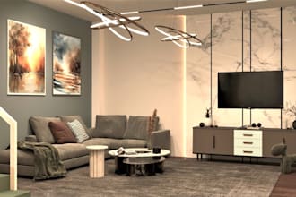 design a modern living room interior with realistic 3d renders