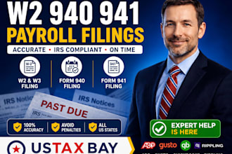fix missed state payroll filings and 941 940 w2 w3 for you