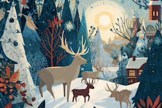 create a beautiful illustrated christmas card