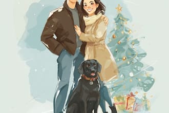 draw christmas couple family or pet portrait