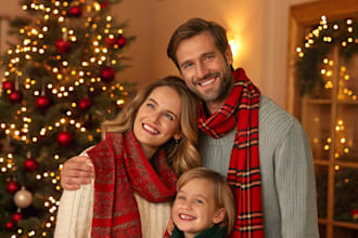 create a christmas family couple portrait