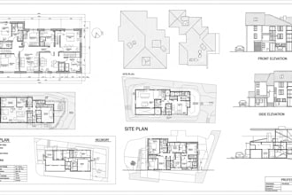 draw architectural floor, roof, site plan, mep, elevation, section and blueprint