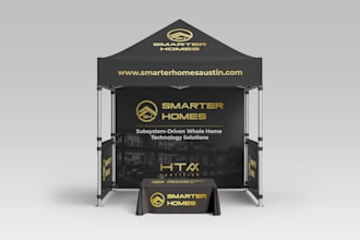 design premium canopy tents, roll up banner, tablecloth and event branding