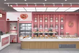 renew 3dmodern bakery interior,dessert shop,cashier counter,cgi furniture layout