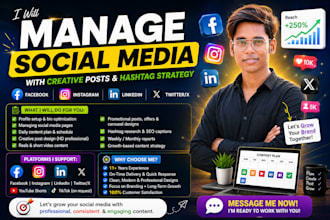 manage social media with creative posts, hashtag strategy