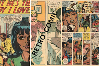 draw retro comic book, pop art, retro vintage illustration, vintage poster